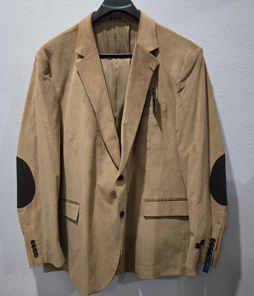 Stafford Sport Coat Big Tall 56L Long Brown Corduroy Elbow Patch Academia Blazer
